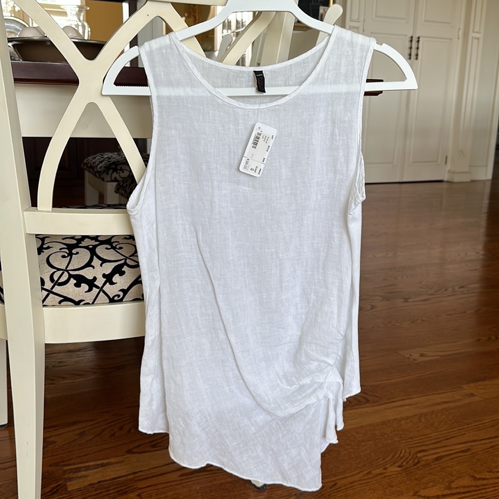 INIZIO- Italy - white linen-look top - cotton w/elastane soft & gives XS NWT